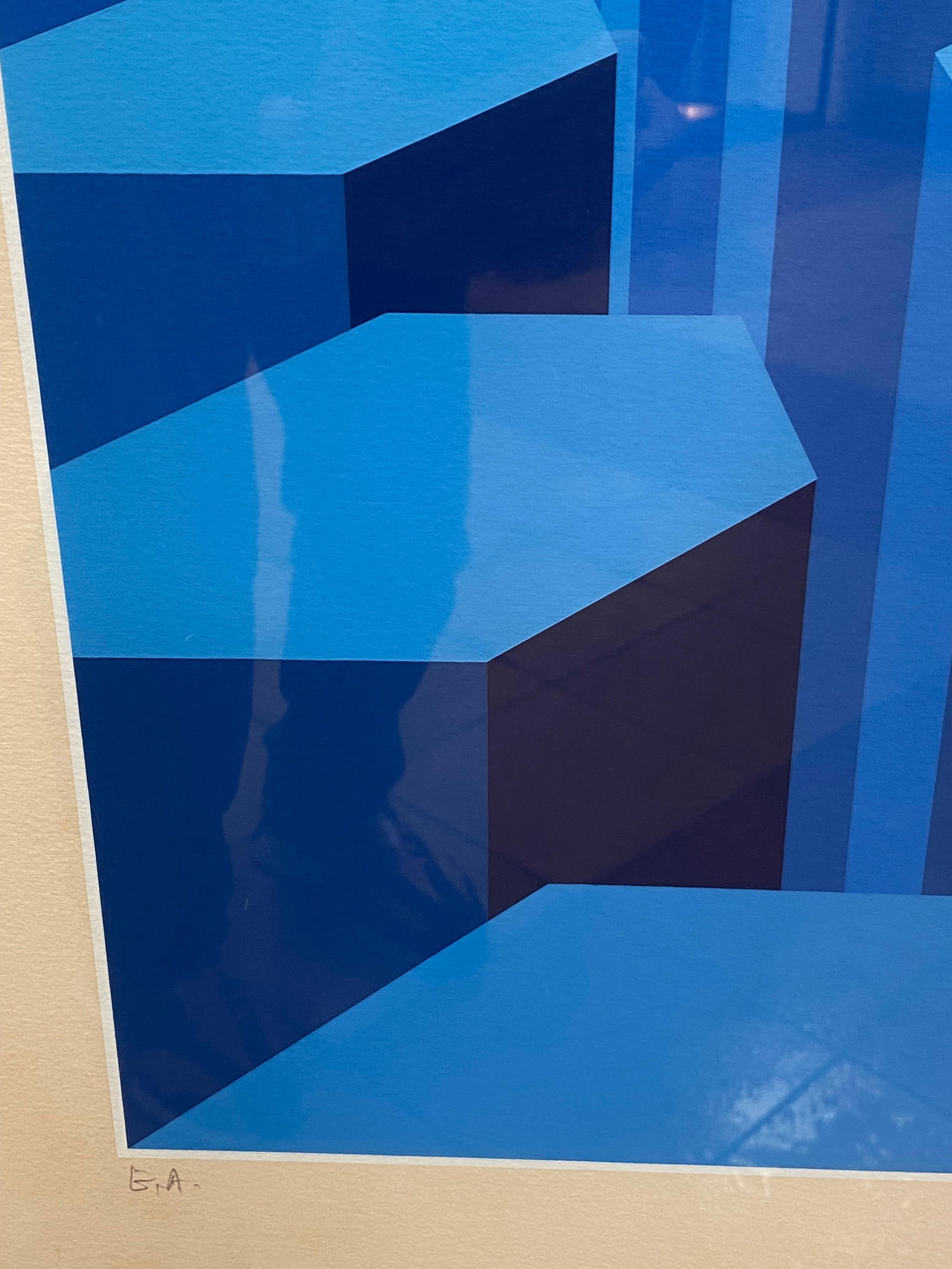 French Yvaral (Jean Pierre Vasarely) “So Shades of Blue” - Circa 1970 For Sale