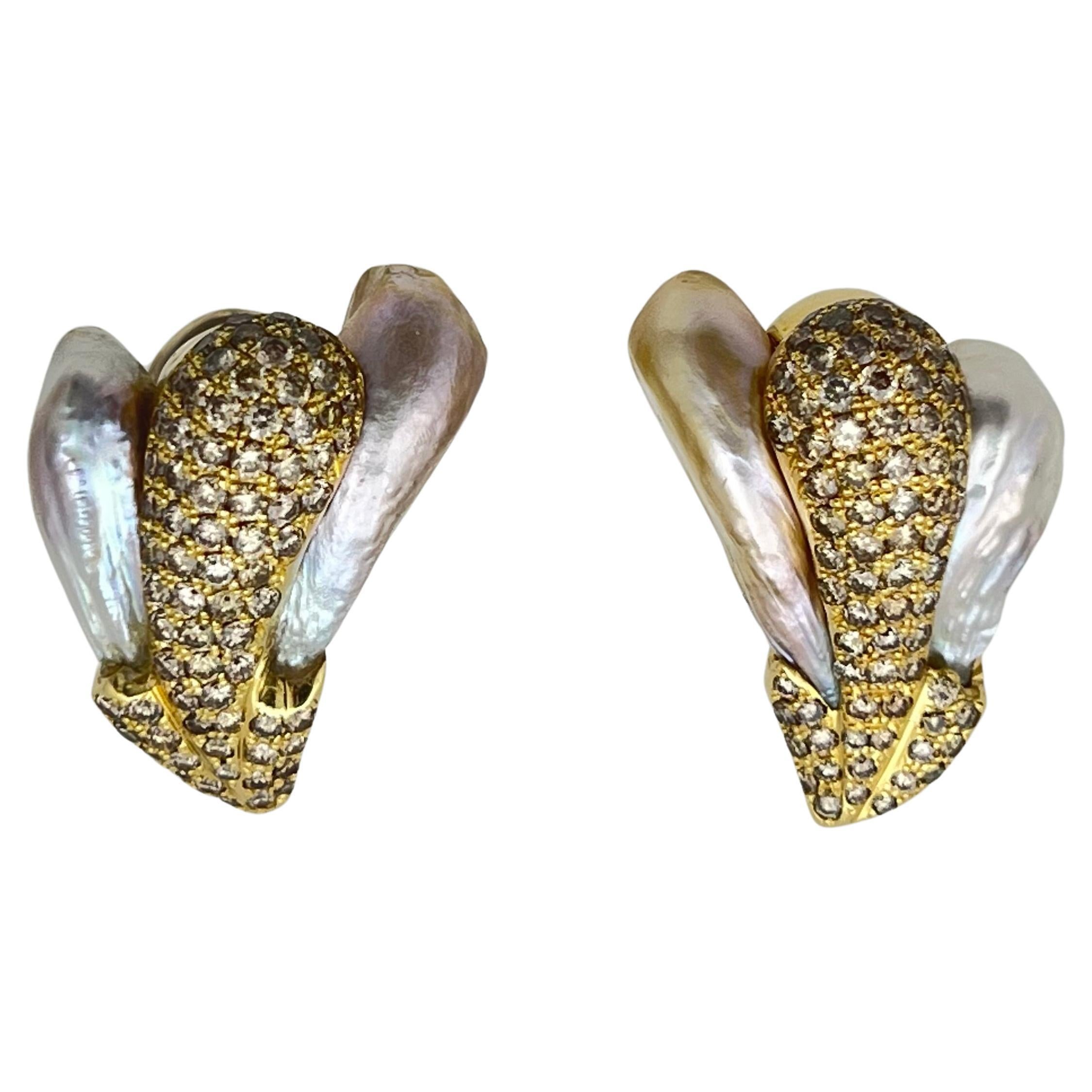 Yvel 18k Gold Pearl Pave' Diamond Earrings