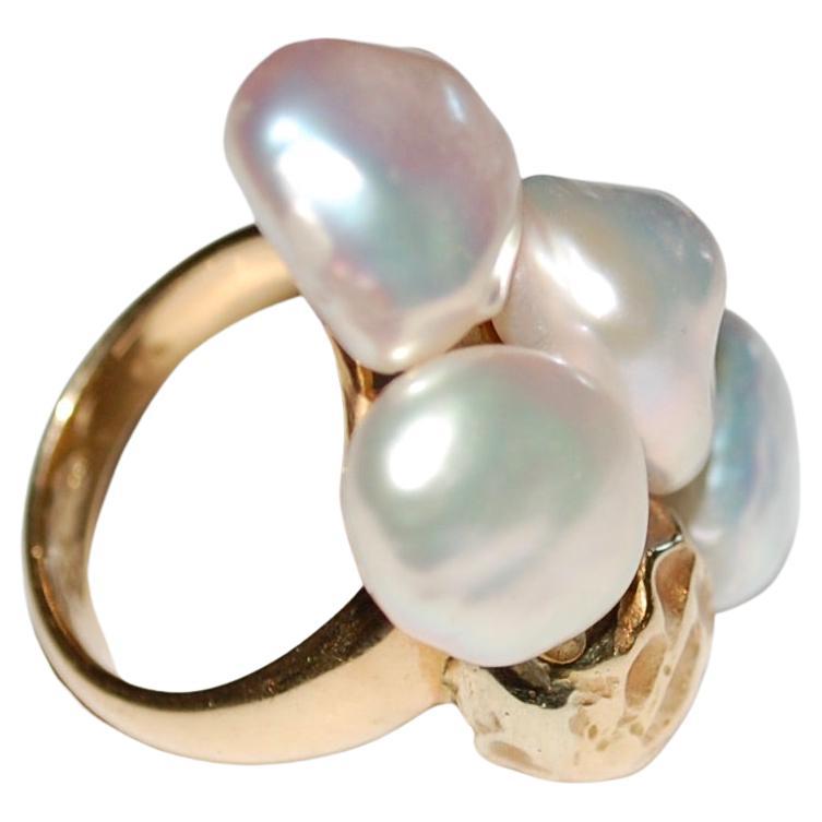 Contemporary Yvel 18k Gold Sea Baroque Pearl Ring For Sale