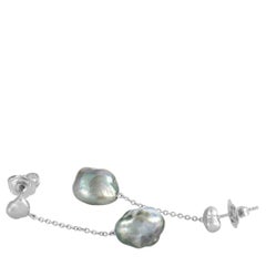 Yvel 18 Karat White Gold and Black Tahitian Keshi Pearl Drop Push Back Earrings