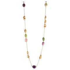 Yvel 18 Karat Yellow Gold and Multi-Color Gemstones Beaded Chain Necklace