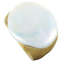 Yvel 18 Karat Yellow Gold and White Baroque Freshwater Pearl Ring