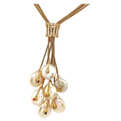 Yvel Collier en or jaune 18 carats avec diamants et saphirs 0,47 carat et perle d'eau douce 0,42 carat