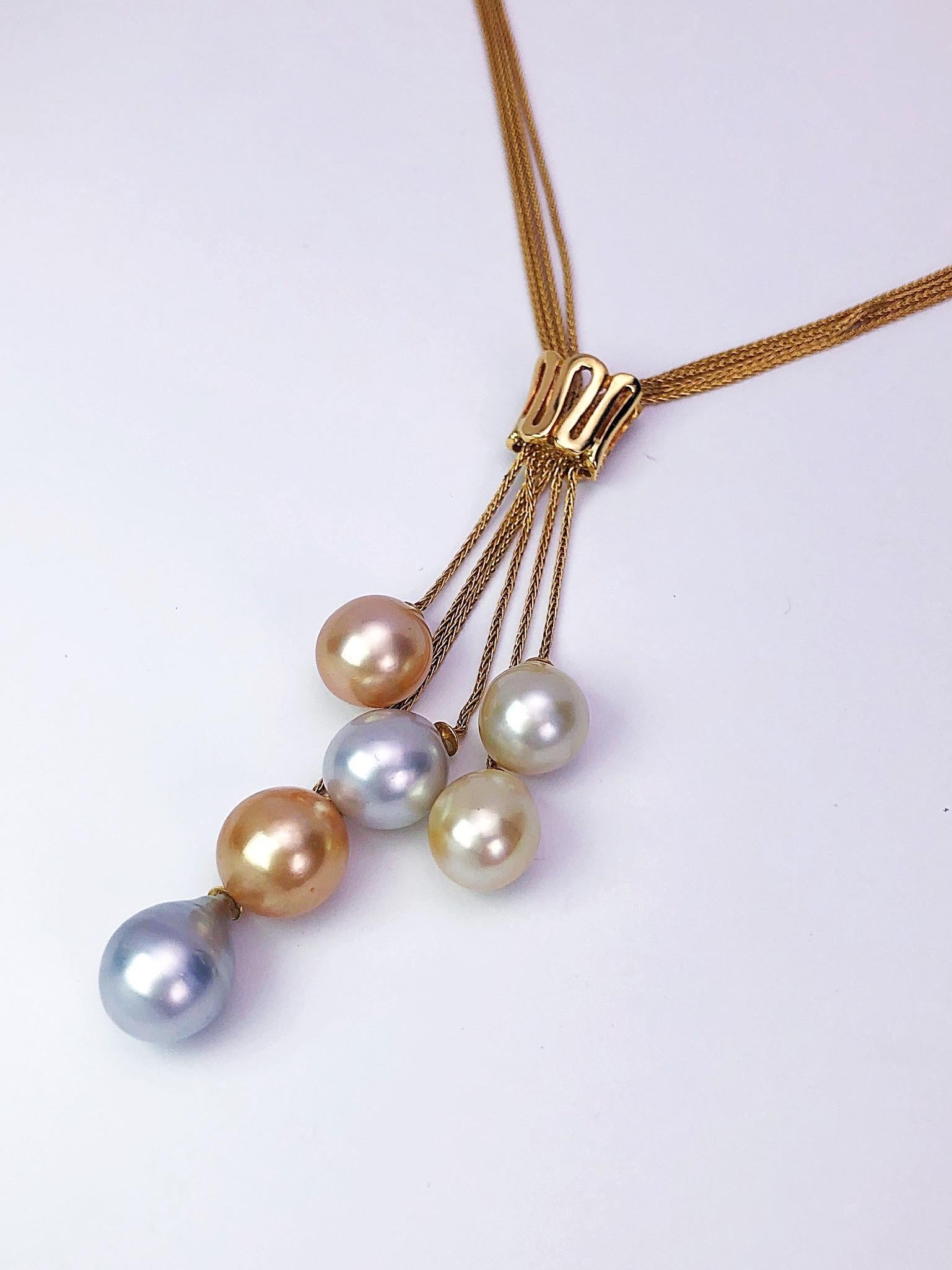 Modern Yvel 18 Karat Yellow Gold Necklace with South Sea Pearls and .50 Carat Diamonds For Sale