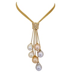 Collier en or jaune 18 carats Yvel avec perles des mers du Sud et diamants de 0,50 carat