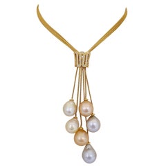 Vintage Yvel 18 Karat Yellow Gold Necklace with South Sea Pearls and .50 Carat Diamonds