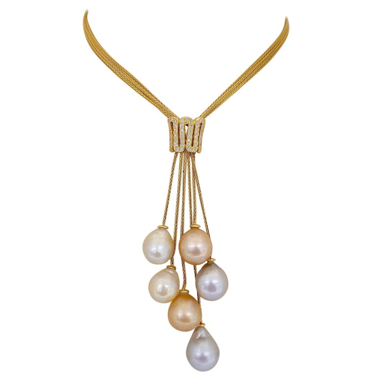 Yvel 18 Karat Yellow Gold Necklace with South Sea Pearls and .50 Carat ...