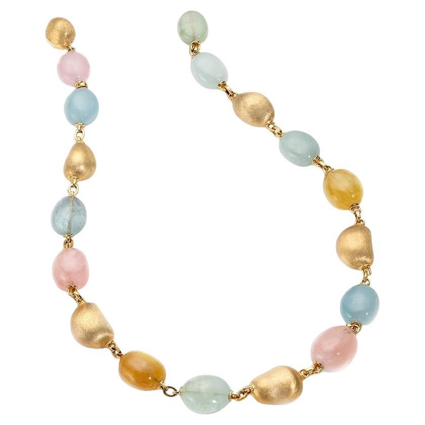 Yvel Aqua Mehrfarbige Aquamarin-Halskette aus 18 Karat Gelbgold