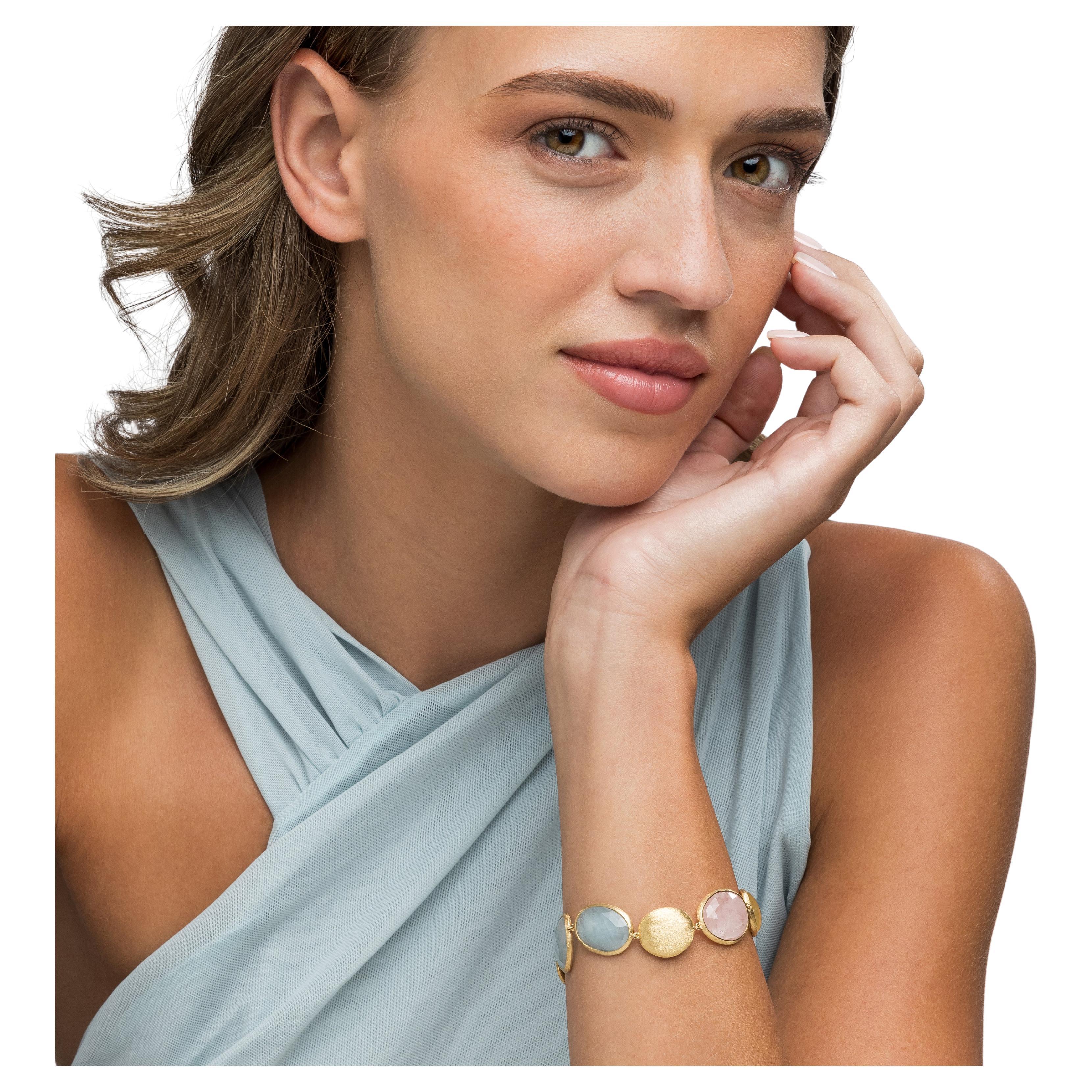 Oval Cut Yvel Aqua Multicolor Aquamarine Bracelet in 18K Yellow Gold For Sale