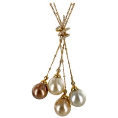 Yvel Baroque South Sea Pearl Diamond Drop Pendant Necklace 18 Karat Yellow Gold