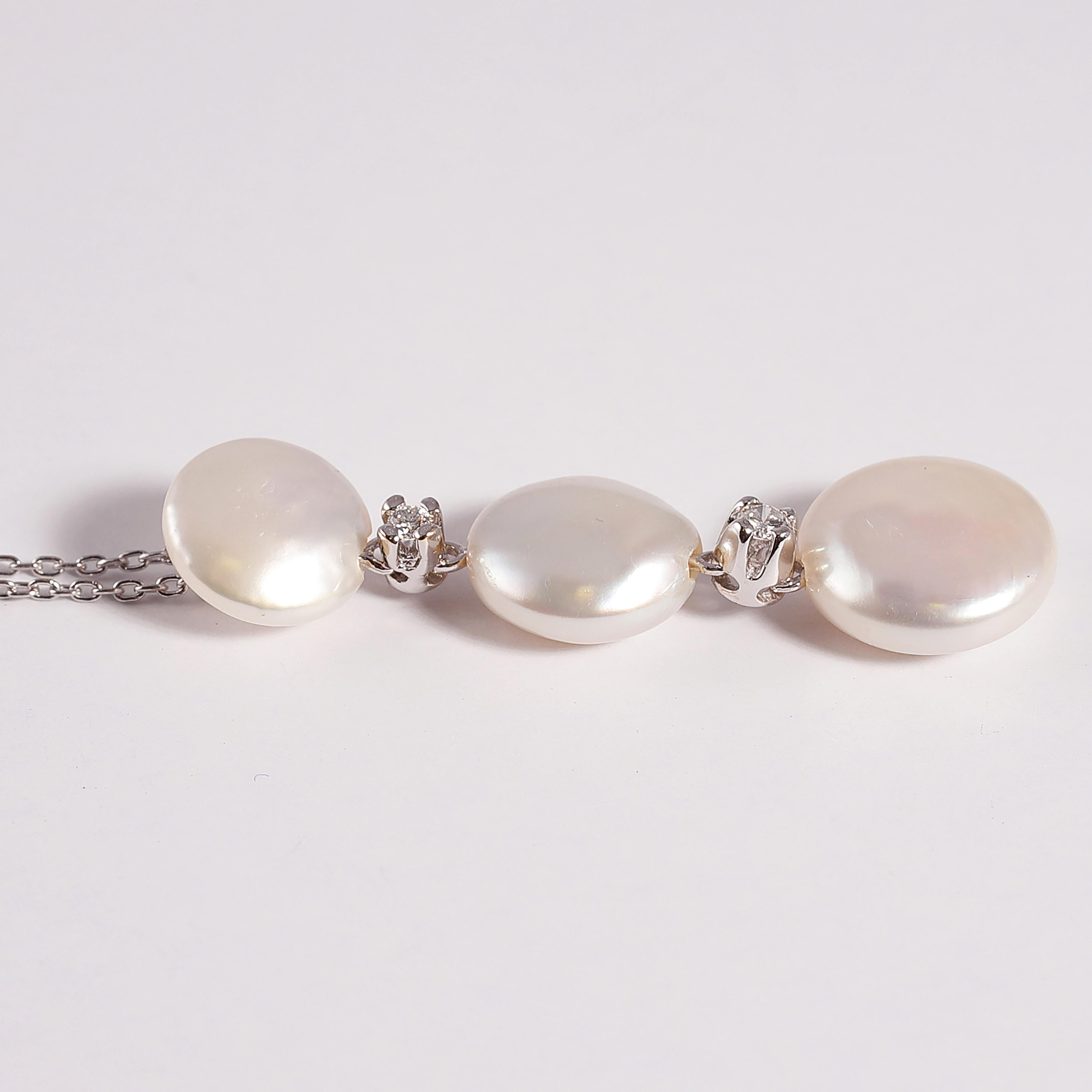 Round Cut Yvel Biwa Cultured Pearl Necklace with Accent Diamonds For Sale
