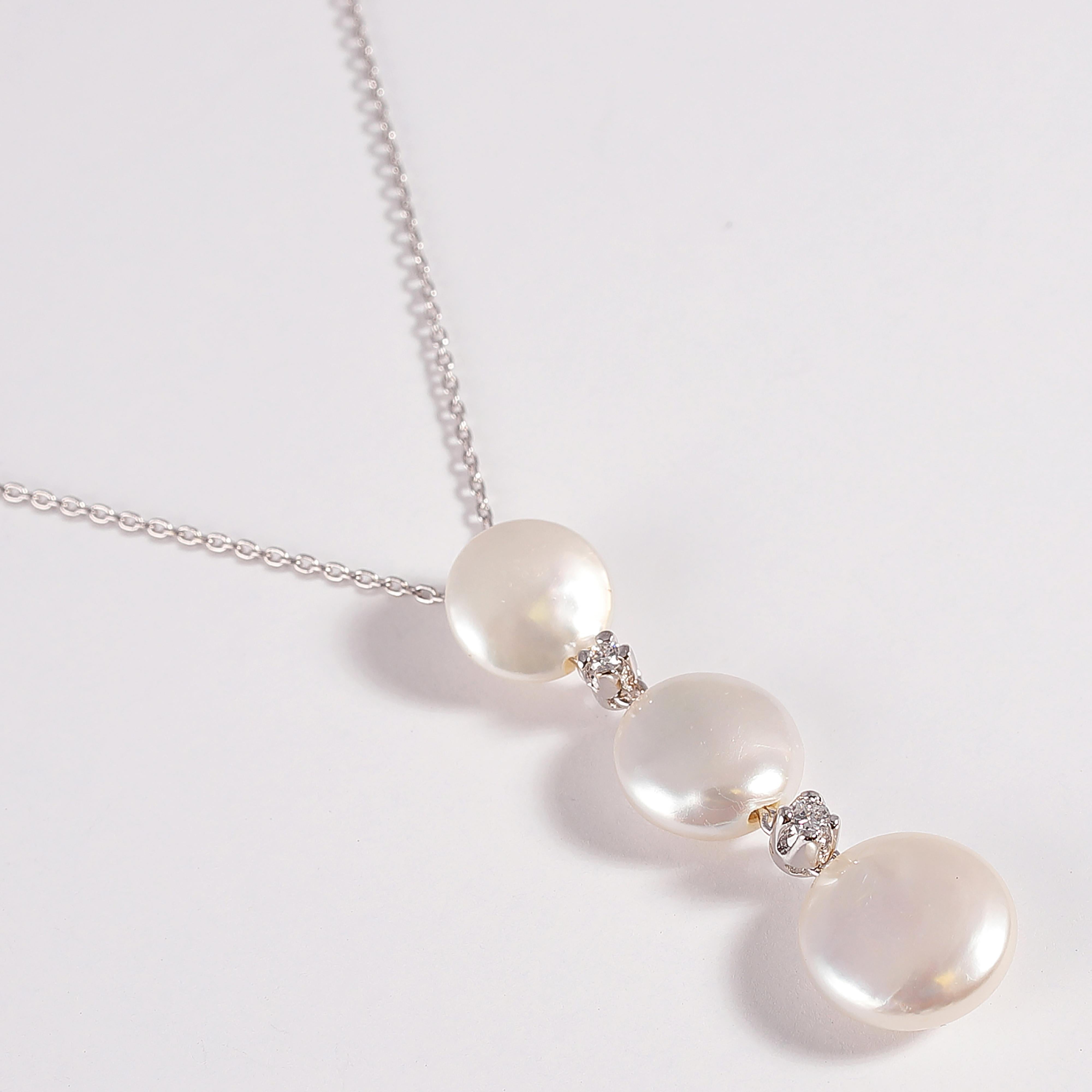 Yvel Biwa Cultured Pearl Necklace with Accent Diamonds For Sale 2
