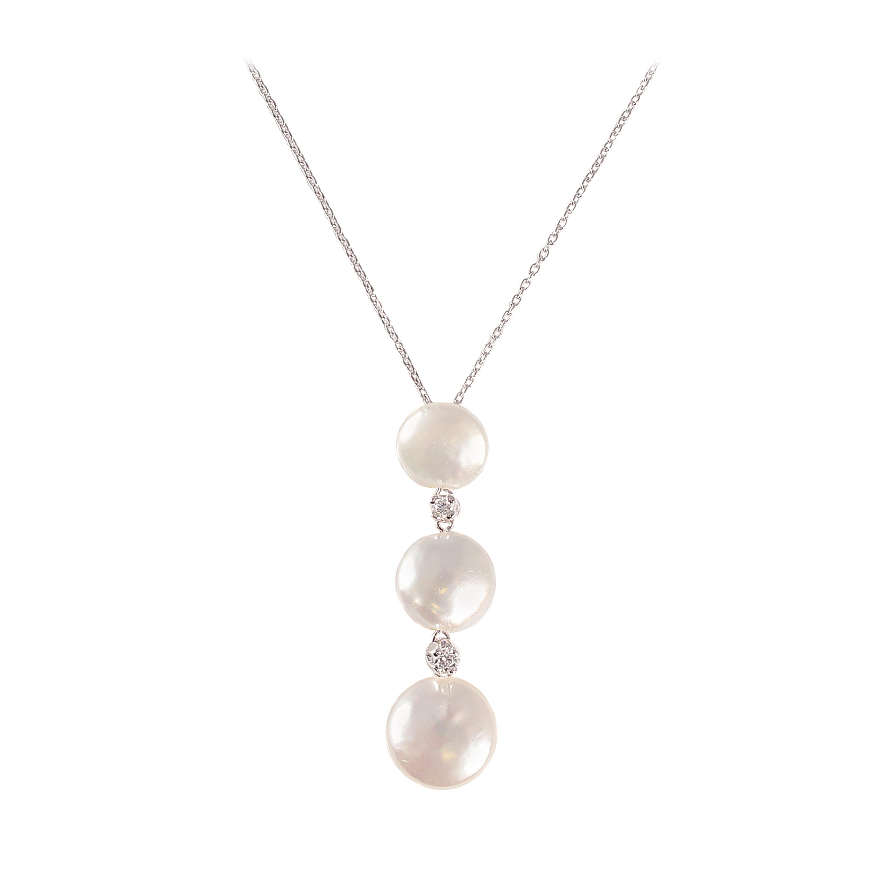 Yvel Biwa Cultured Pearl Necklace with Accent Diamonds For Sale