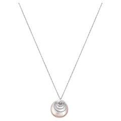 Yvel Biwa Flat Freshwater Coin Pearl Diamond Necklace in 18K White Gold