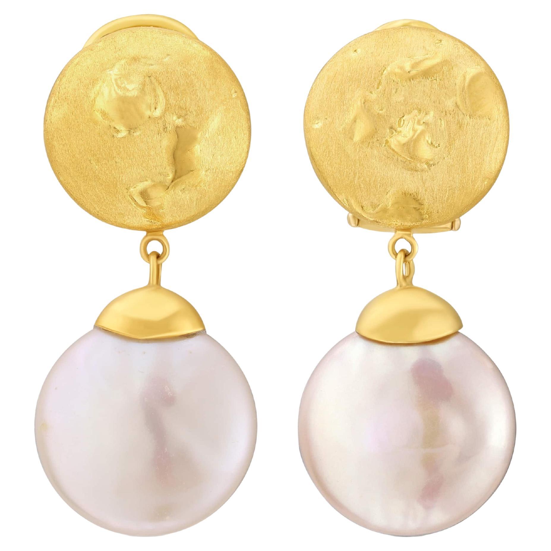 Yvel Biwa Freshwater Coin Pearl Earrings in 18K Yellow Gold