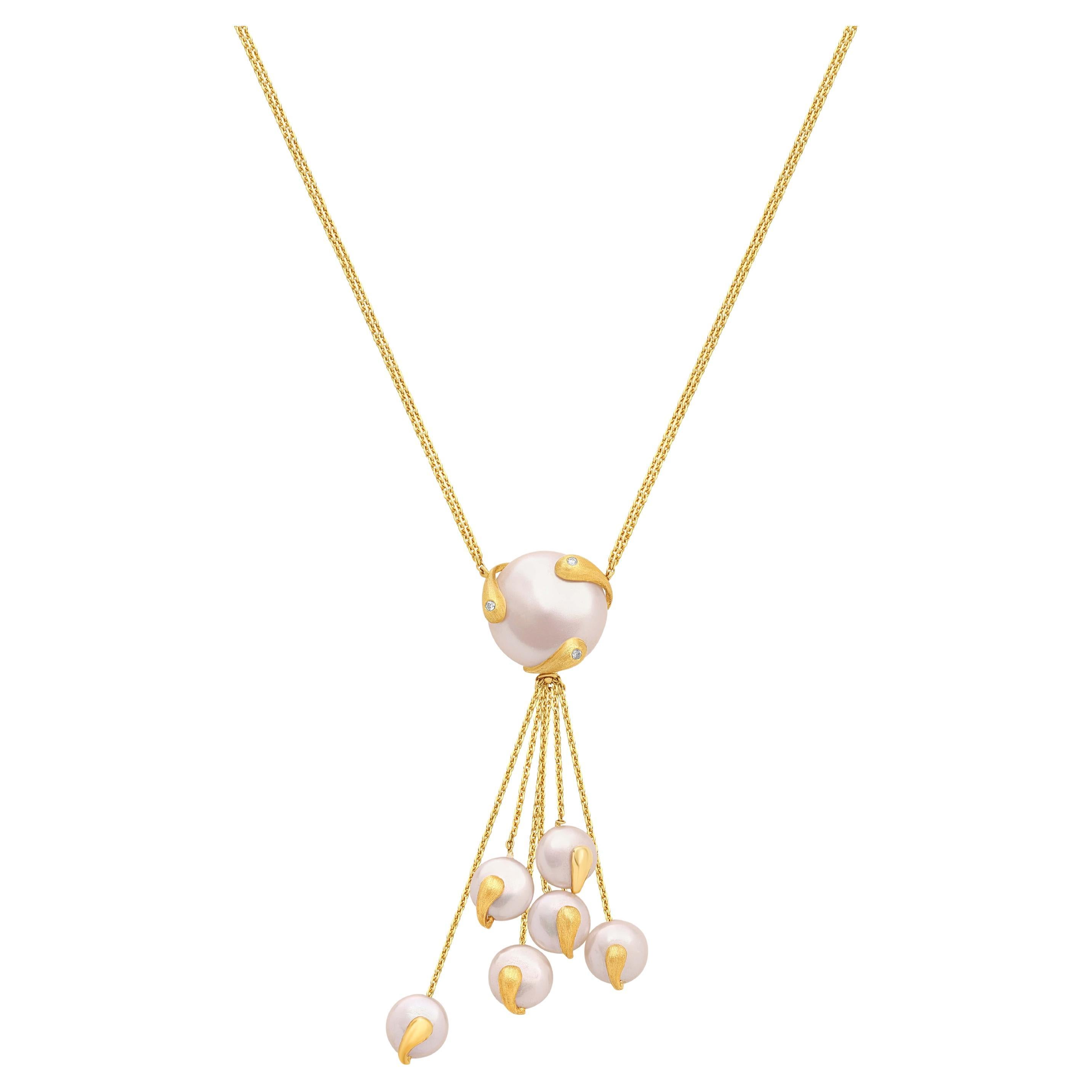 Yvel Biwa Freshwater Pearl Lariat Necklace in 18K Yellow Gold