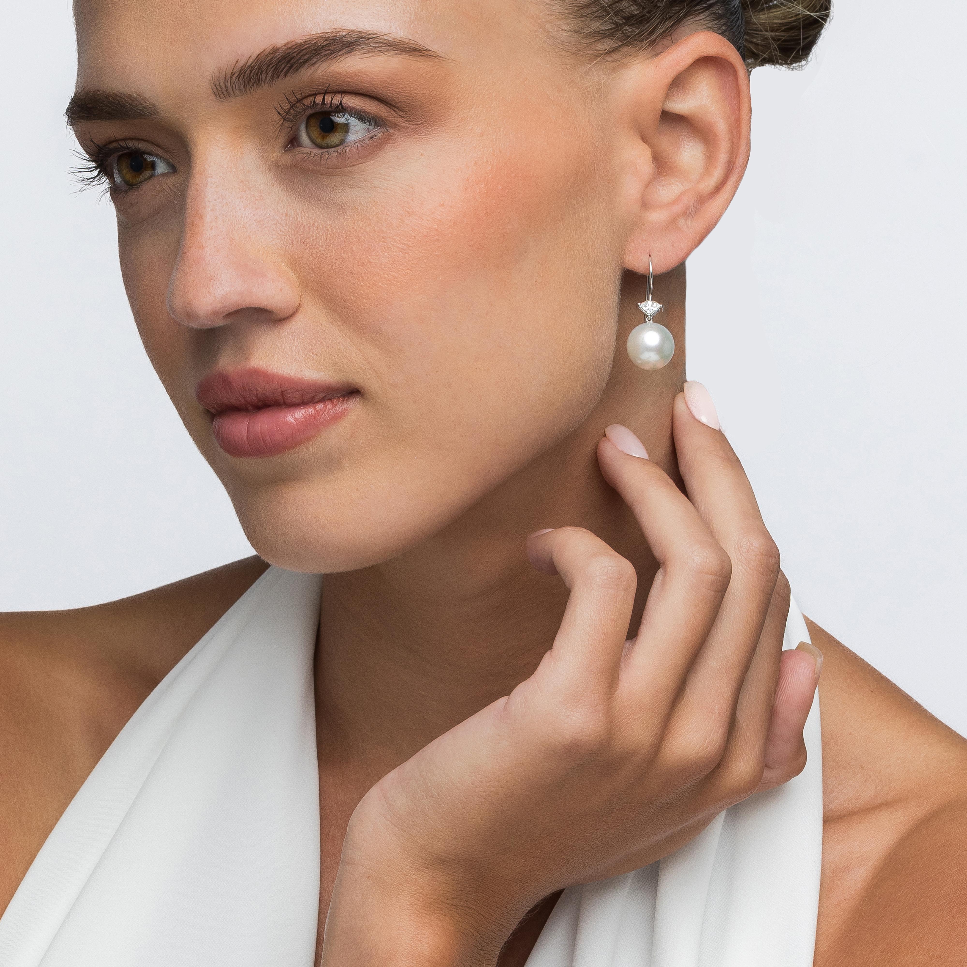 Yvel Black & White Diamond Accented South Sea Pearl Drop Earrings in 18K White G In New Condition For Sale In Jerusalem, IL