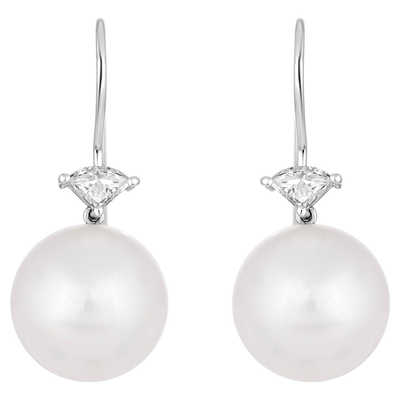 Yvel Black & White Diamond Accented South Sea Pearl Drop Earrings in 18K White G