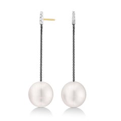 Yvel Black & White South Sea Pearl Drop Earrings in 18K Black Gold