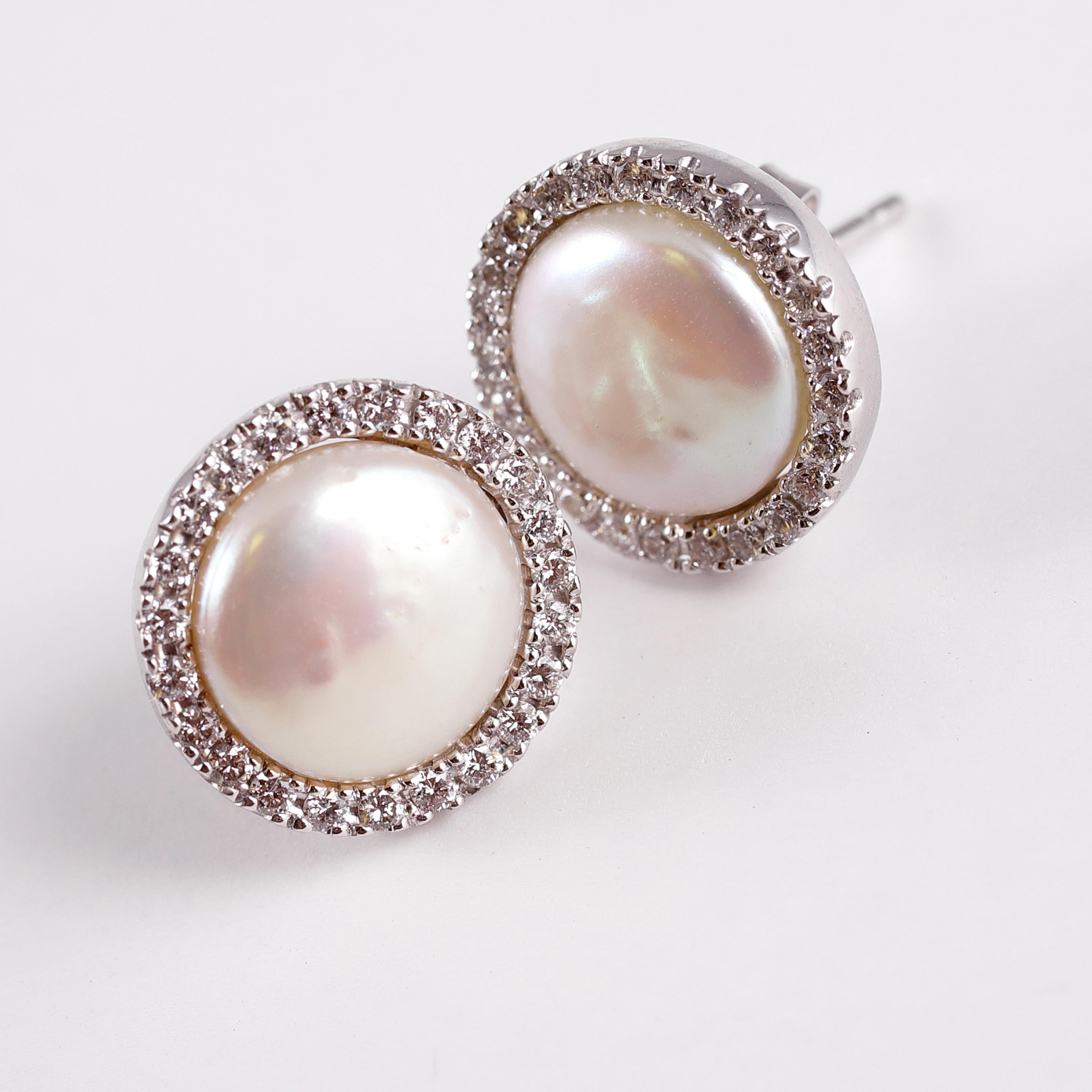 Round Cut Yvel Cultured Pearl Diamond Earrings