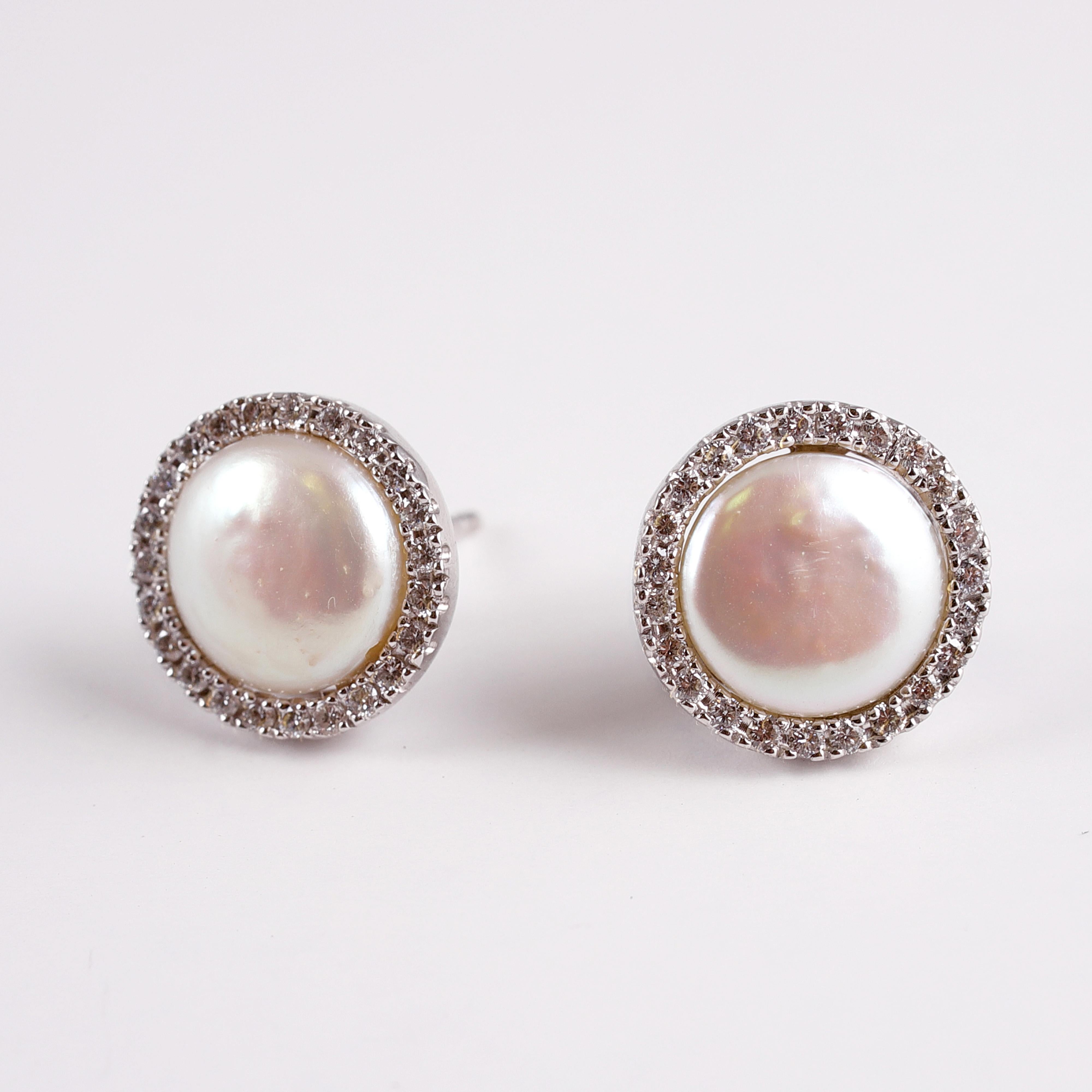 Women's or Men's Yvel Cultured Pearl Diamond Earrings