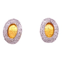 Yvel Diamond Satin Finish 18 Karat Two-Tone Gold Designer Earrings
