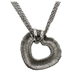 Yvel Diamond Woven 18 Karat White Gold Open Heart Pendant Necklace