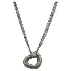 Yvel Diamond Woven 18 Karat White Gold Open Heart Pendant Necklace