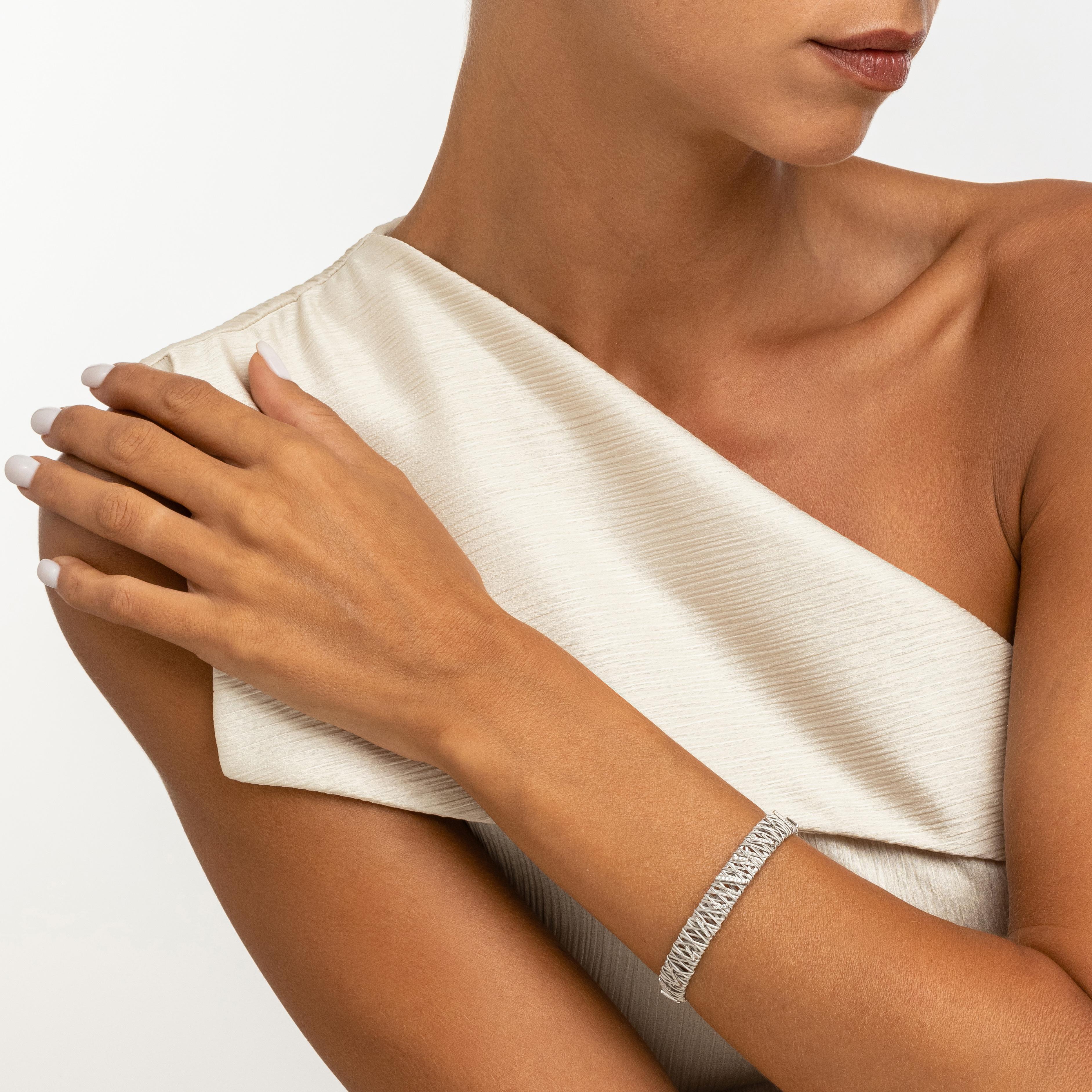 Yvel Ethiopia Diamond Woven Bracelet in 18K White Gold In New Condition For Sale In Jerusalem, IL