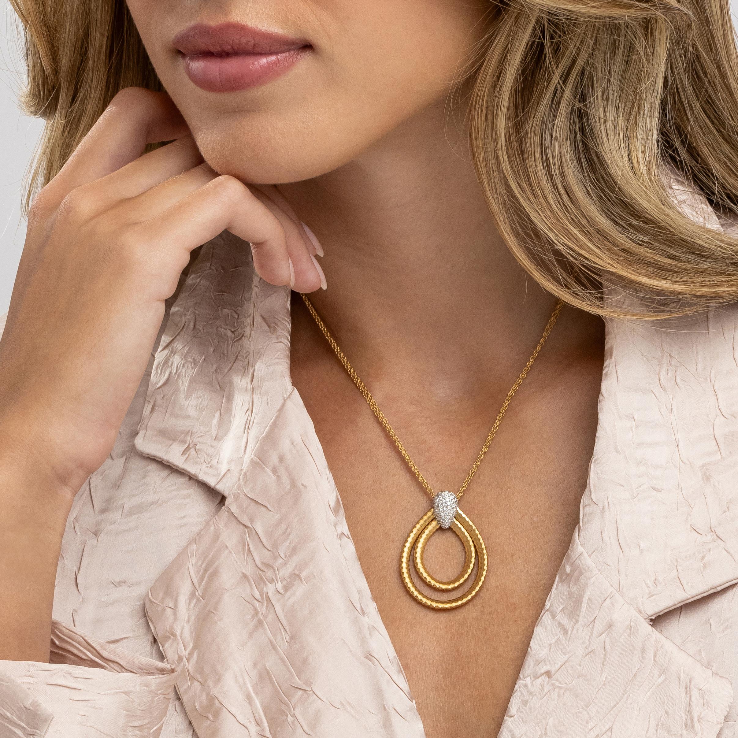 Round Cut Yvel Ethiopia Diamond Woven Pendant in 18K Yellow Gold For Sale
