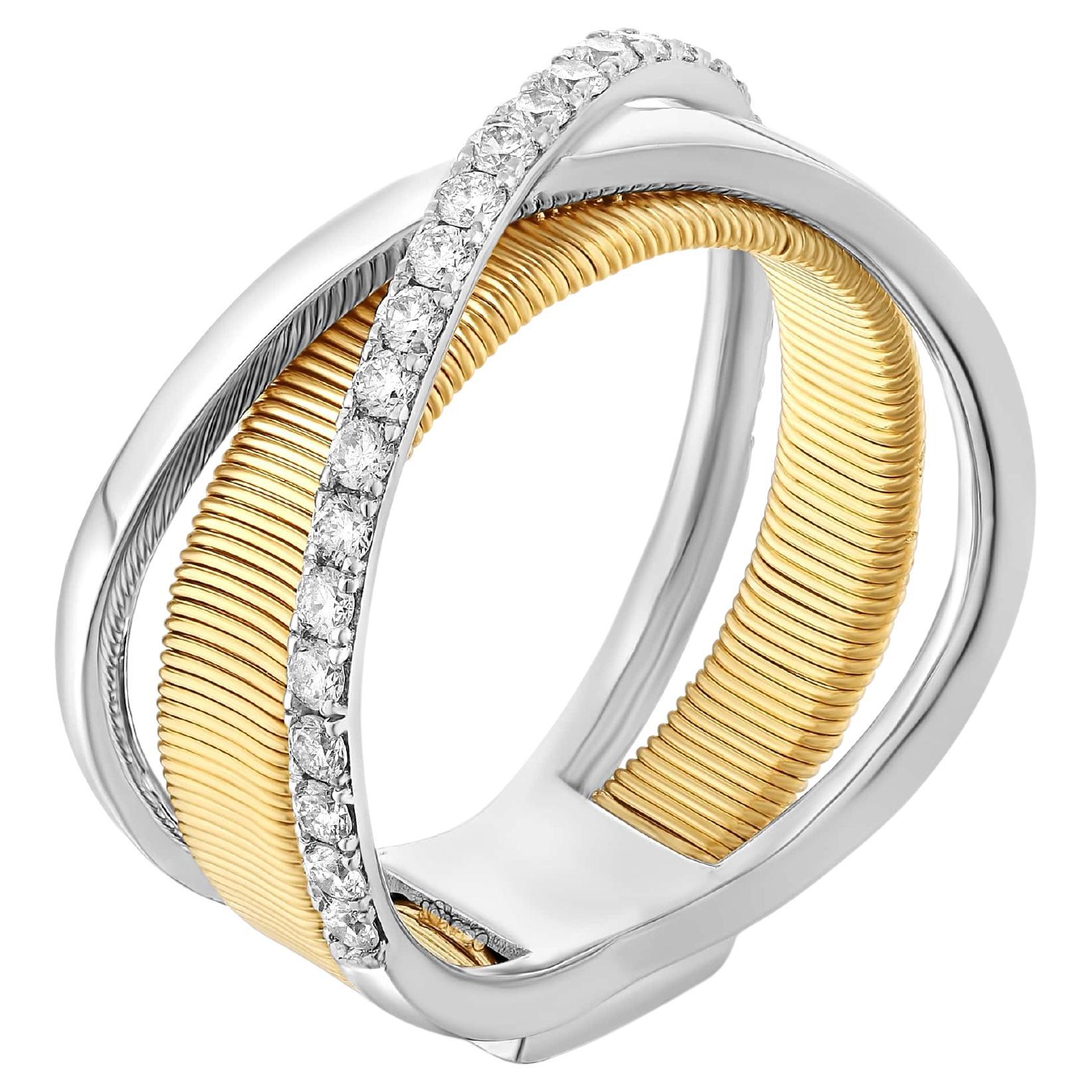 Yvel Ethiopia Two-Tone Textured Diamond Ring in 18K White and Yellow Gold For Sale