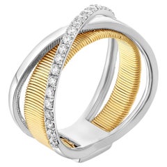 Yvel Äthiopien Zweifarbiger strukturierter Diamantring aus 18 Karat Weiß- und Gelbgold mit Diamanten