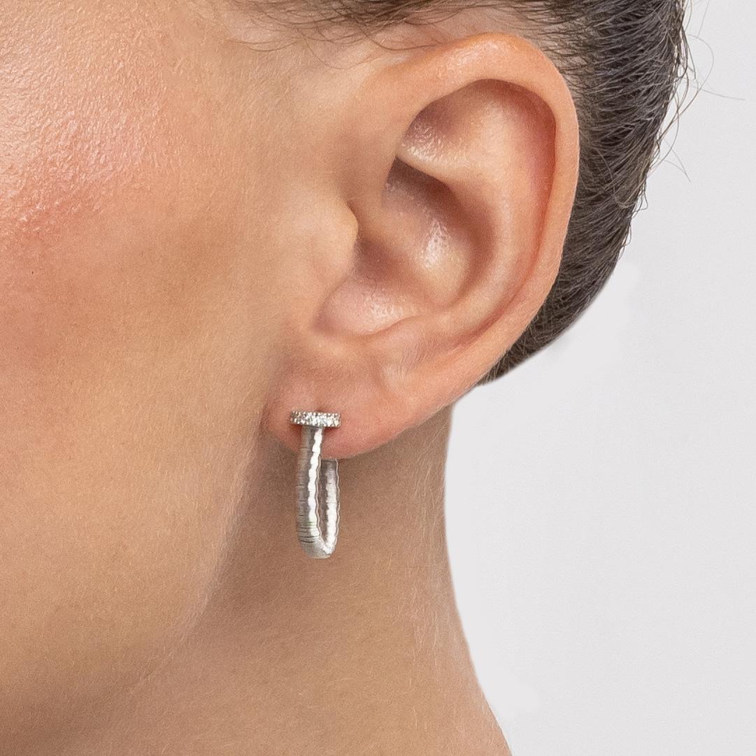 Round Cut Yvel Ethiopia Woven Diamond Hoop Earrings in 18K White Gold For Sale