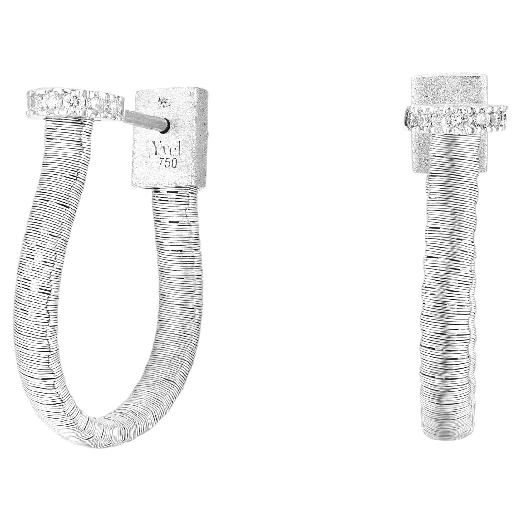 Yvel Ethiopia Woven Diamond Hoop Earrings in 18K White Gold