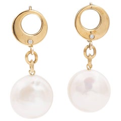 Yvel Golden Brown Drop Earrings with Freshwater Pearl in 18 Karat Yellow Gold