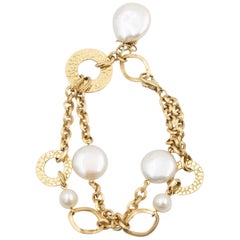 Yvel Golden Brown Link Bracelet with Pearl Gemstones, 18 Karat Yellow Gold