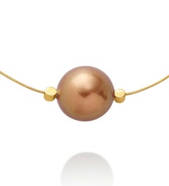 Yvel Golden Brown Tahitian Pearl and Cognac Diamonds Necklace in 18K Yellow Gold