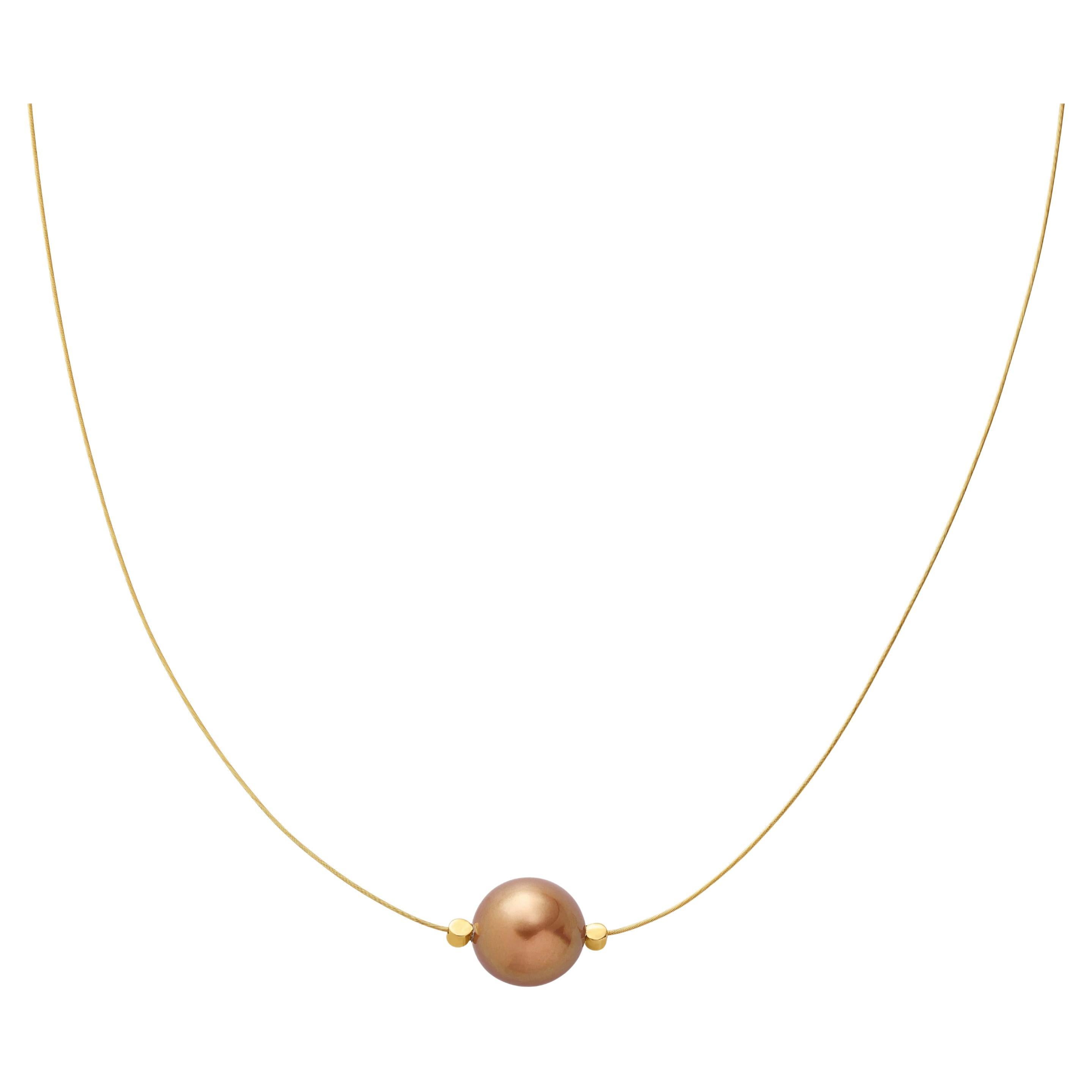 Yvel Golden Brown Tahitian Pearl and Cognac Diamonds Necklace in 18K Yellow Gold