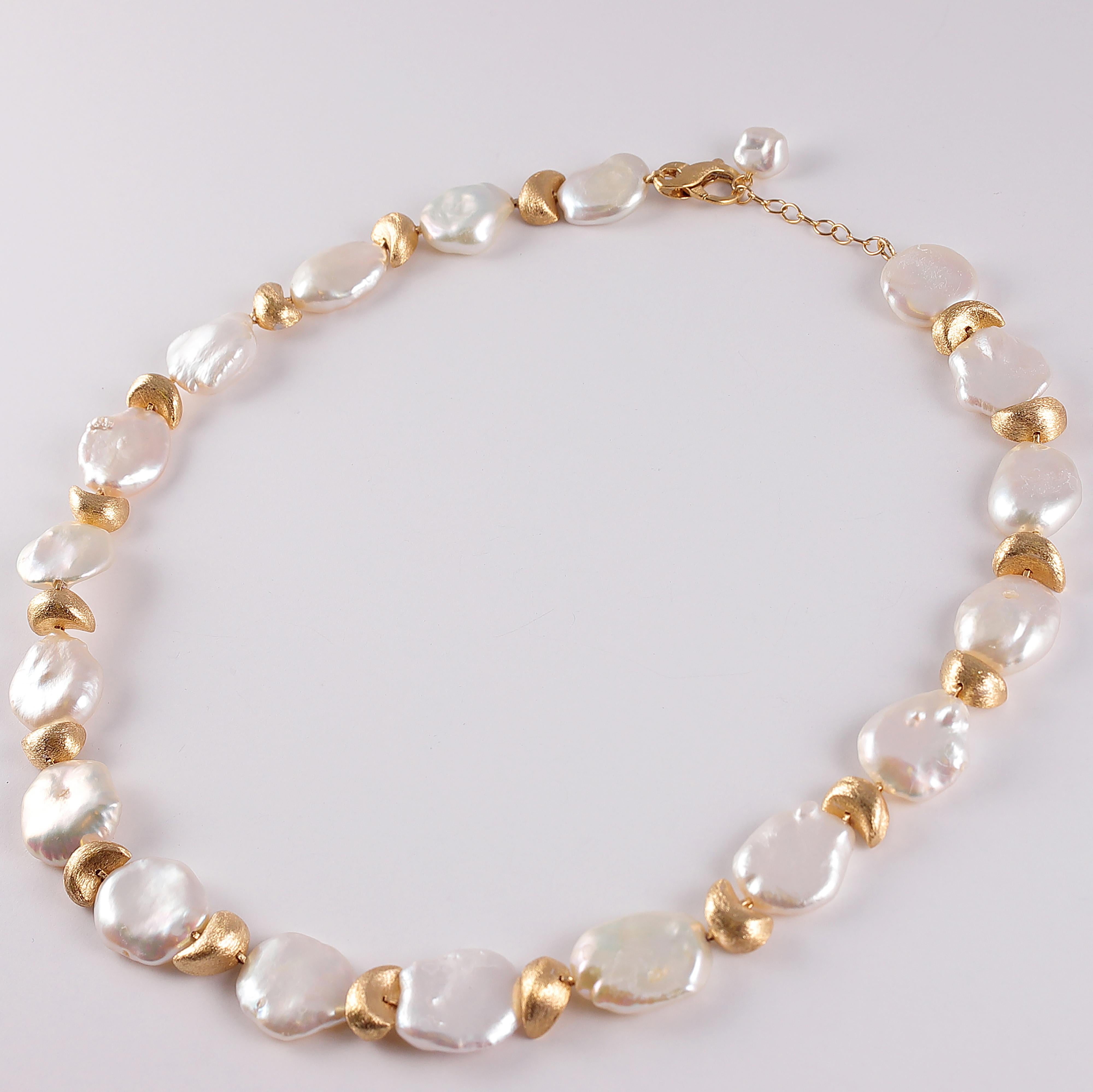 Women's or Men's Yvel Keshi Pearl Yellow Gold Necklace from the Satin Finish Collection