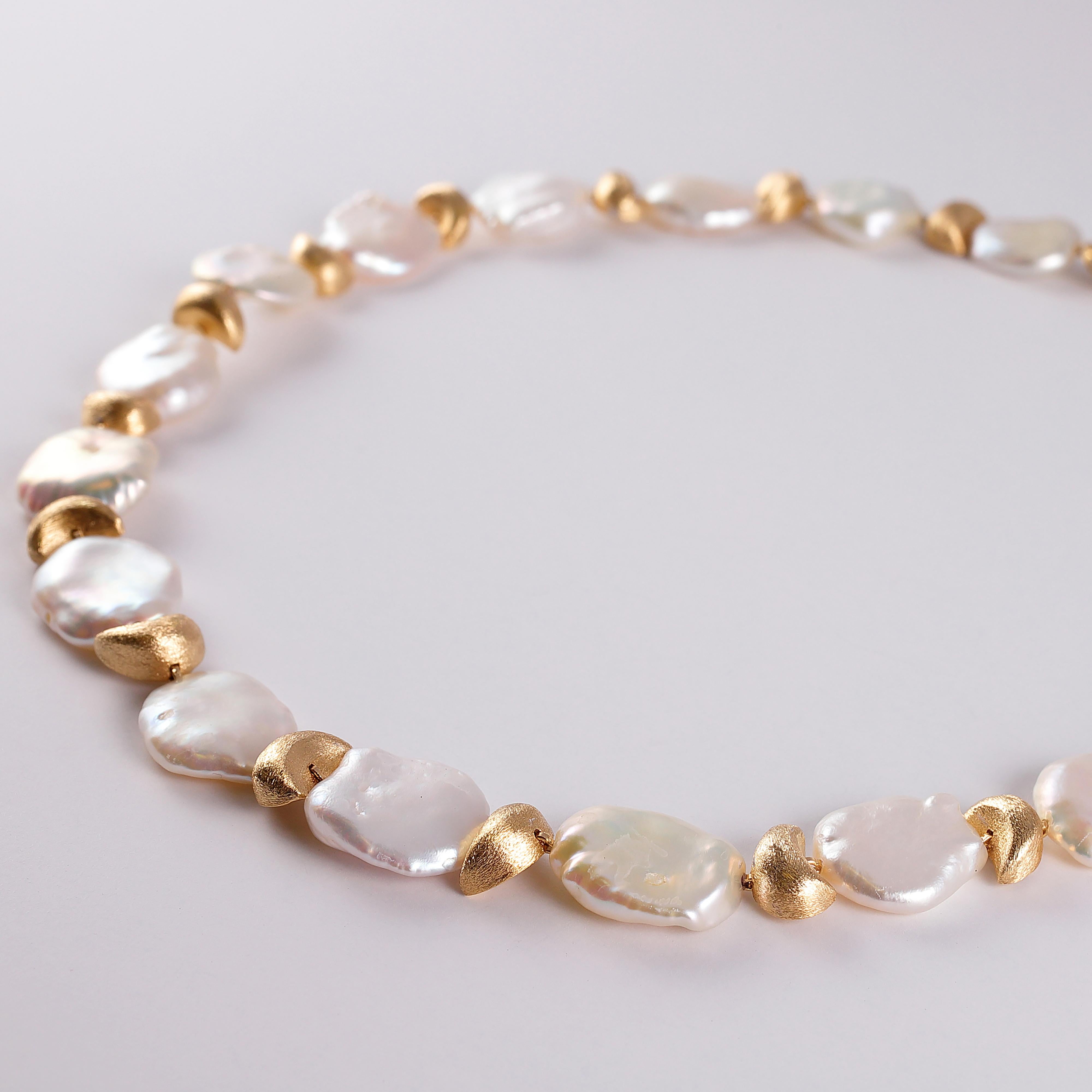 Yvel Keshi Pearl Yellow Gold Necklace from the Satin Finish Collection 3