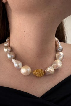 YVEL Large Baroque Pearl Necklace Solid Gold Mystery Set Yellow Sapphire Clasp