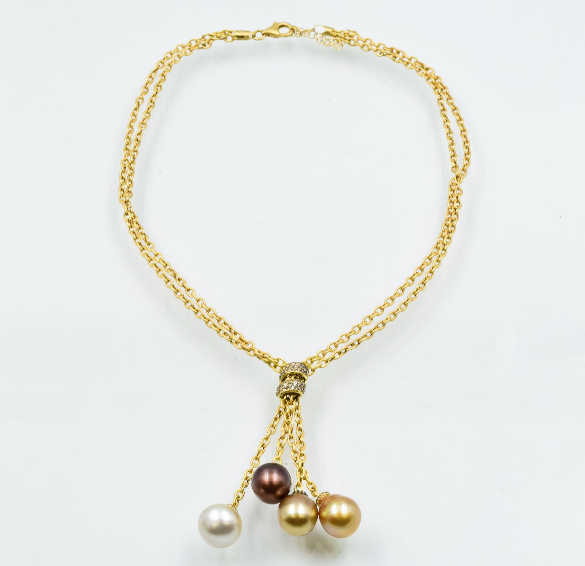 Yvel Necklace in 18 Karat Yellow Gold with Pearls and Champagne Diamonds 2