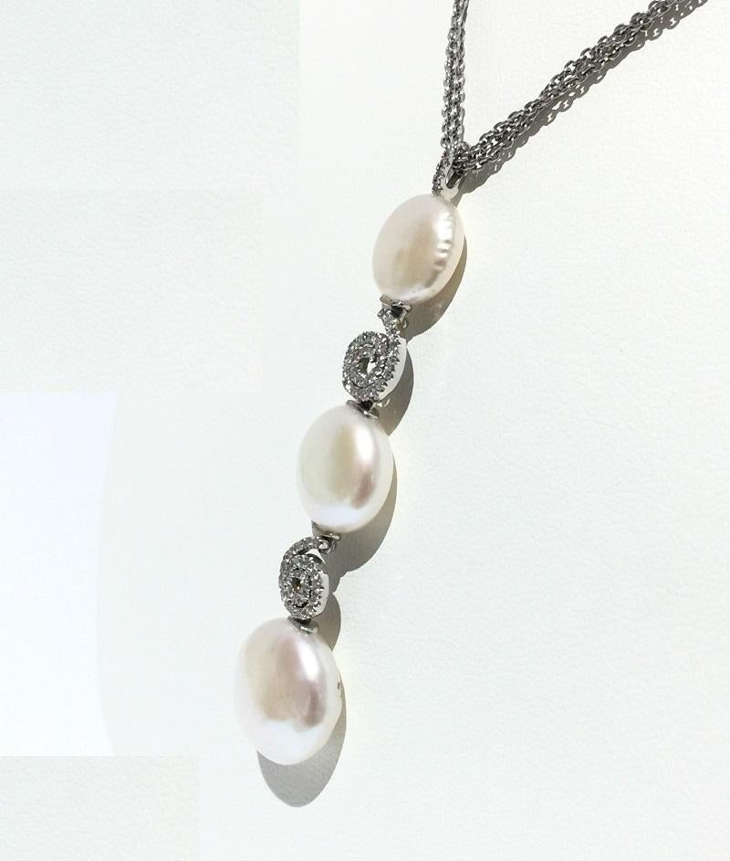 Collier en perles et diamants en forme de biseau N319MINIW Unisexe en vente