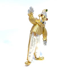 YVEL Clown-Brosche mit Perlen und mehreren Edelsteinen aus 18 Karat Gelb- und Weißgold