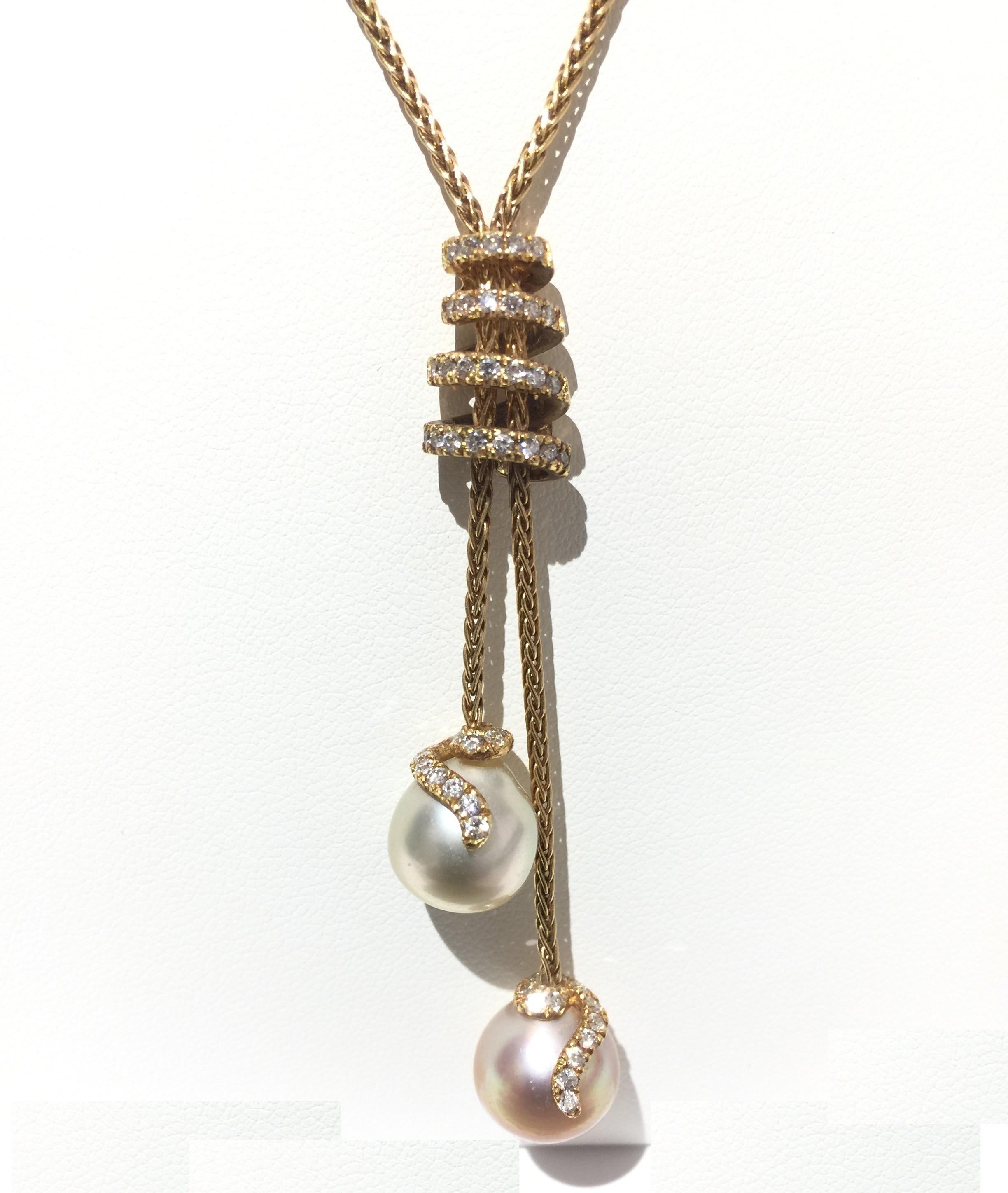 Yvel Pearls and Diamond Necklace.
18k Yellow Gold 
Pearls
Diamonds 0.65ctw
N2TIEGOBRY