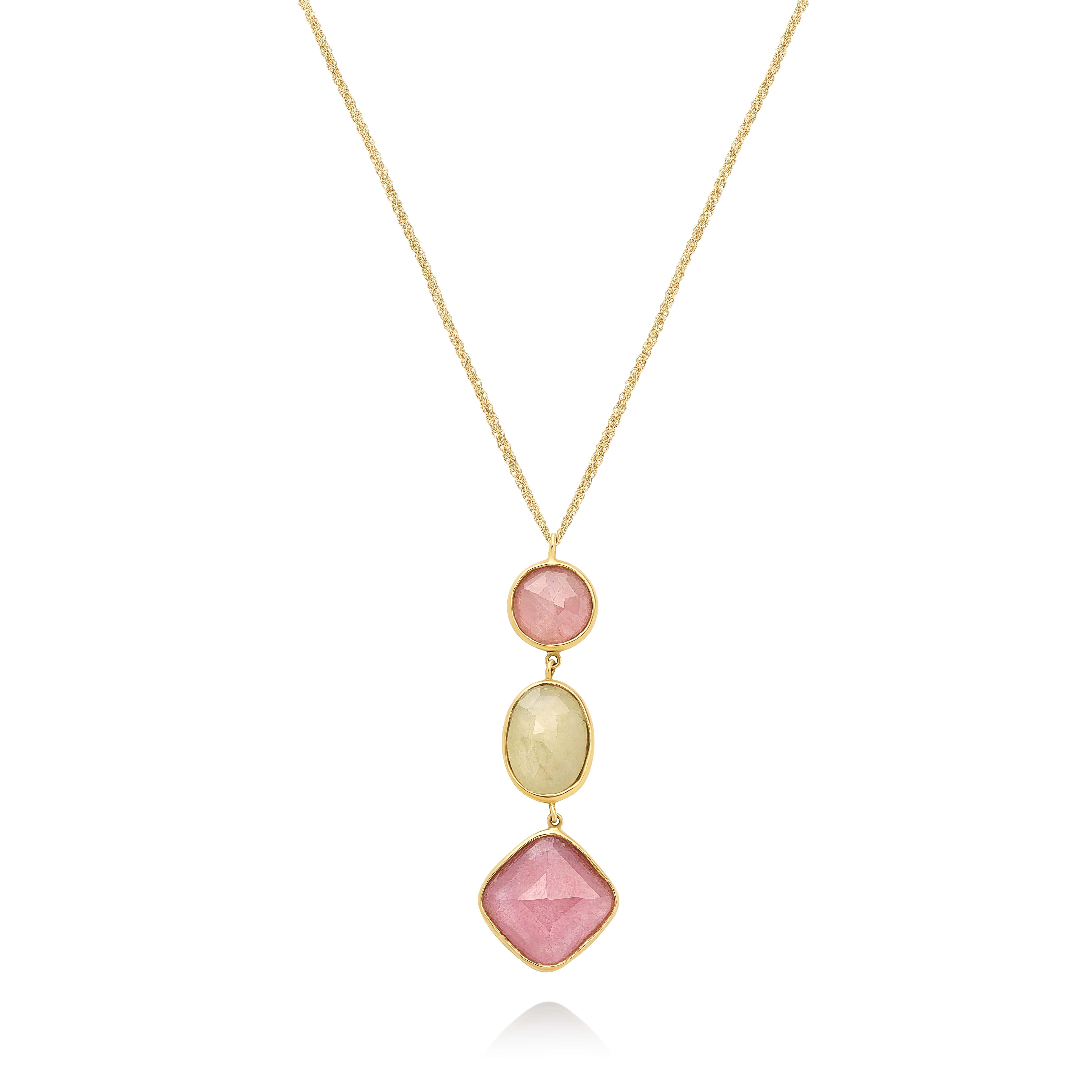 Yvel Rainbow Collier pendentif en or jaune 18 carats avec saphirs multicolores Neuf - En vente à Jerusalem, IL