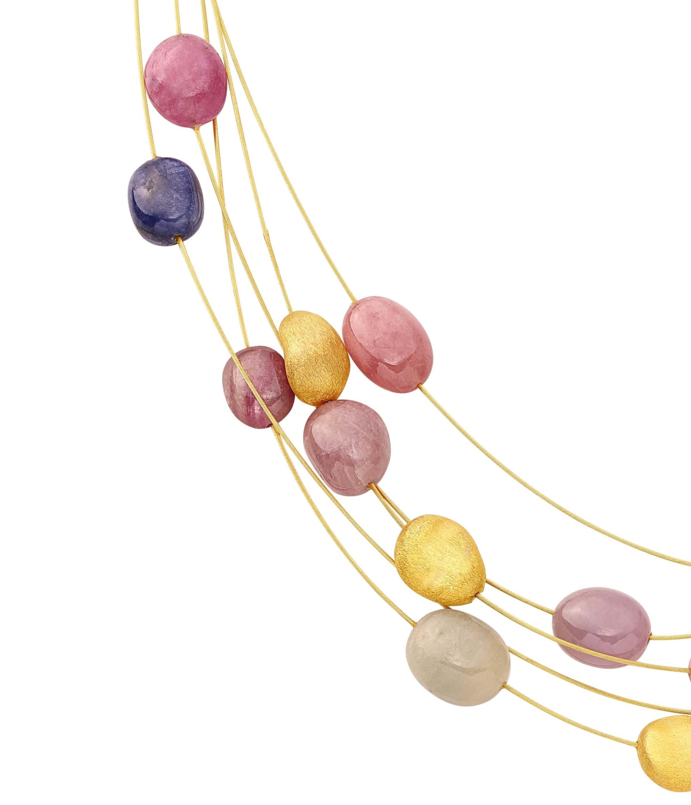 Yvel Rainbow Collier de saphirs multibrins en or jaune 18 carats Neuf - En vente à Jerusalem, IL