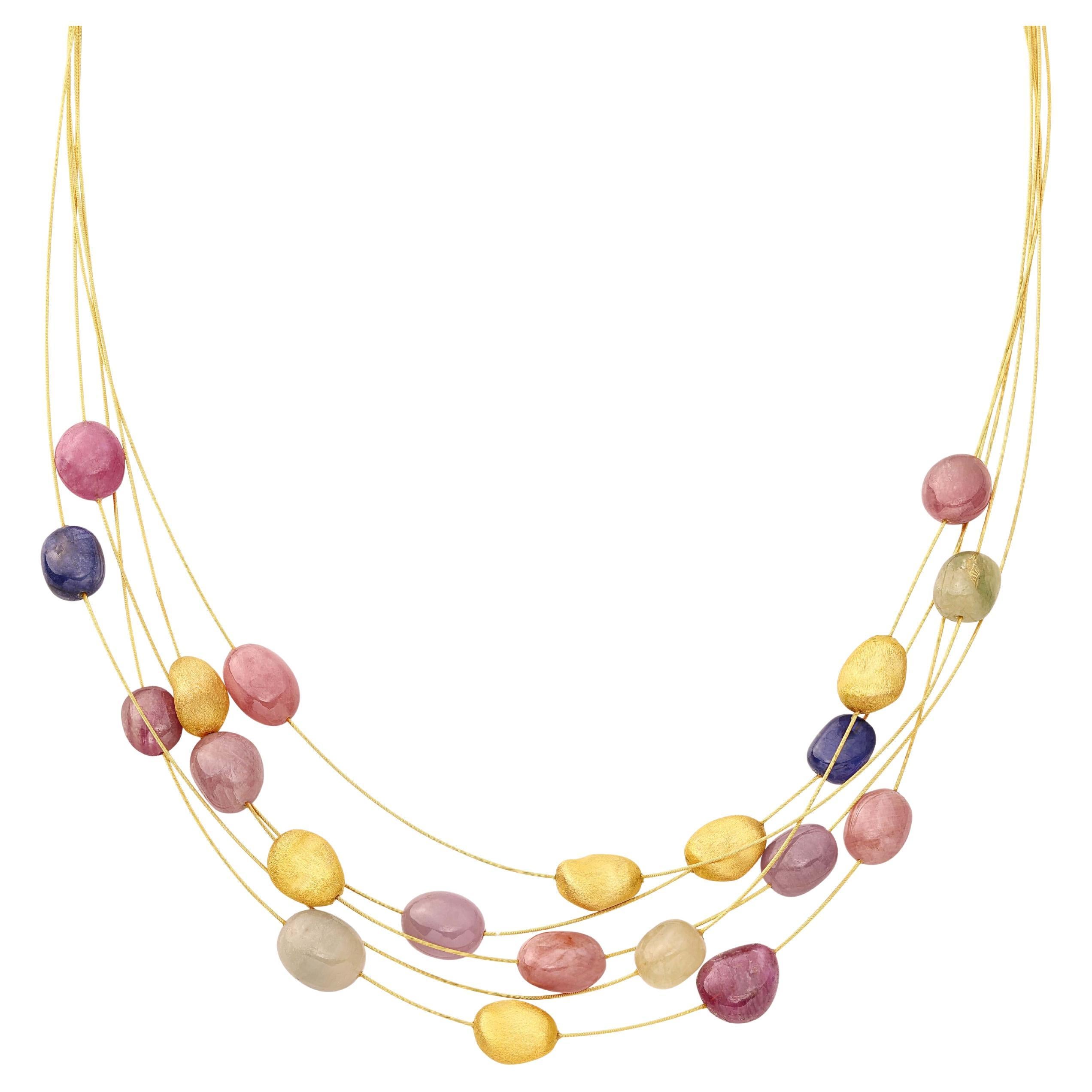 Yvel Collar de Zafiro Arco Iris Multistrand de Oro Amarillo de 18 K