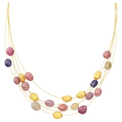 Yvel Rainbow Multistrand Sapphire Necklace in 18K Yellow Gold