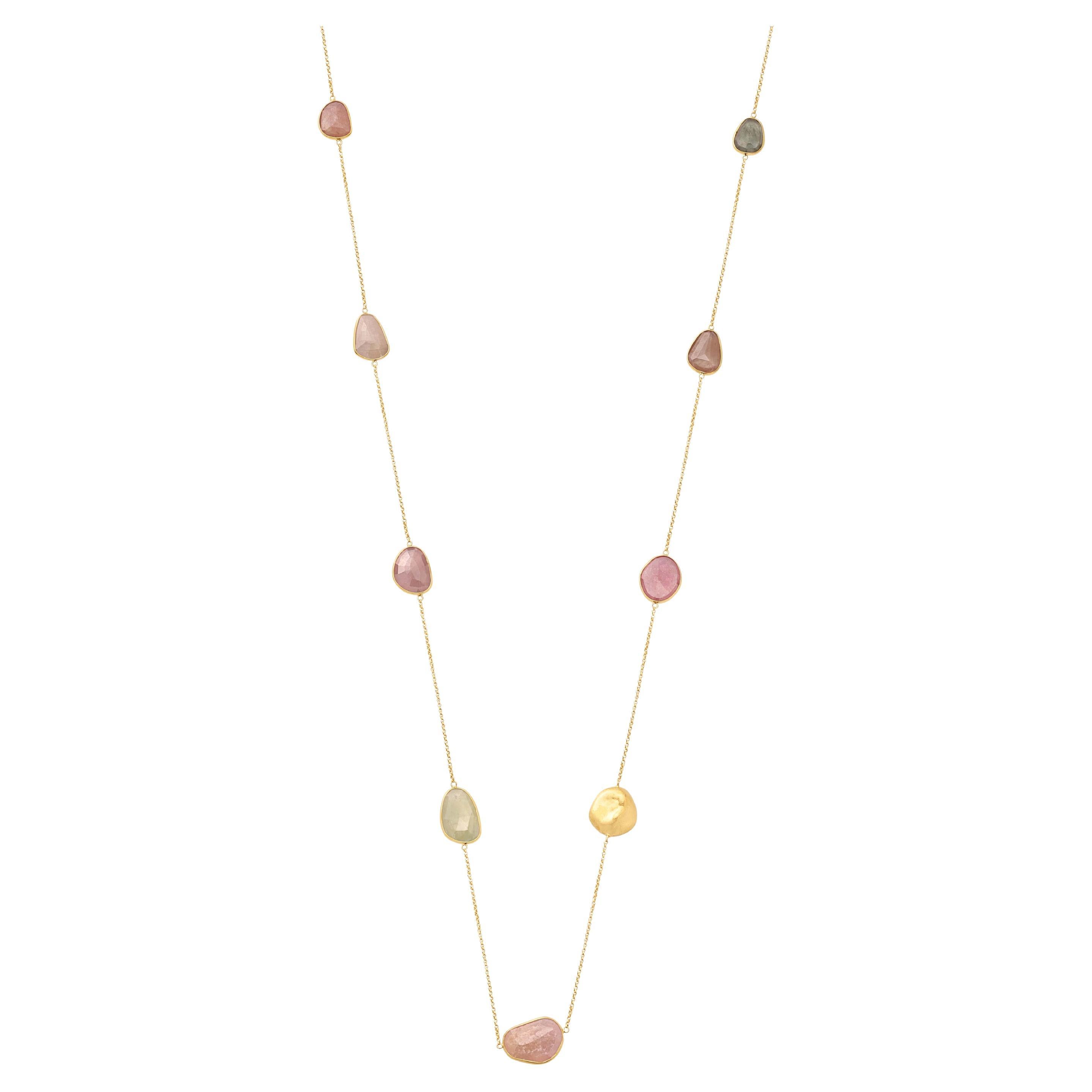 Yvel Rainbow Natural Sapphire Necklace in 18K Yellow Gold